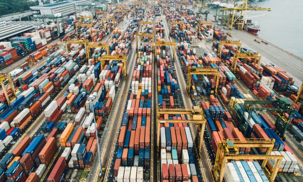 aerial photo of cargo crates