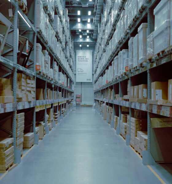 a large warehouse filled with lots of shelves