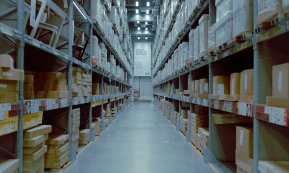 a large warehouse filled with lots of shelves