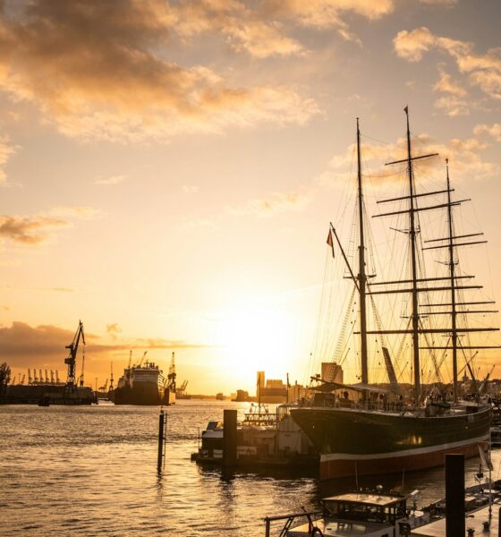 sailboat in dock during golden hour