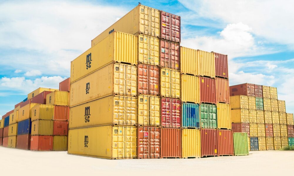 assorted-color filed intermodal containers