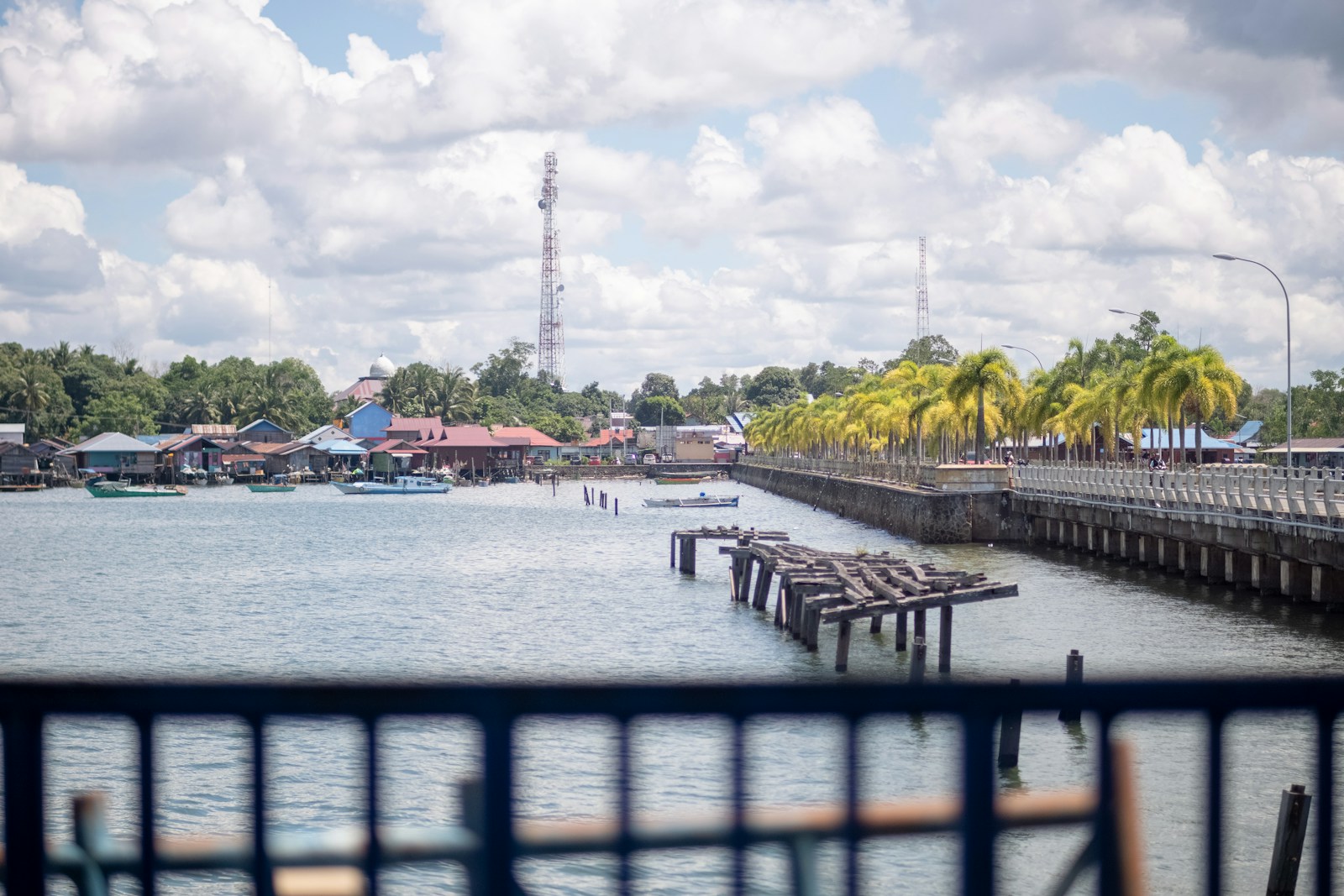 A view of a body of water from a bridge